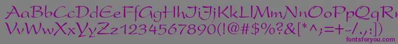 フォントPrestonscriptRegular – 紫色のフォント、灰色の背景