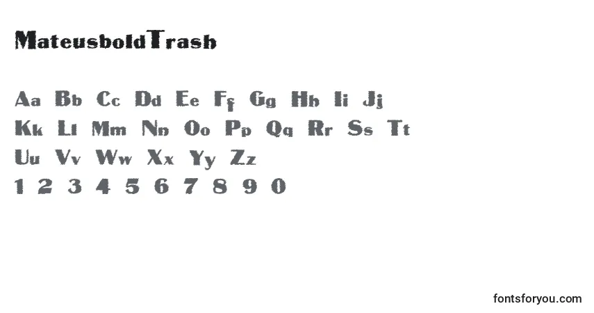 Czcionka MateusboldTrash – alfabet, cyfry, specjalne znaki