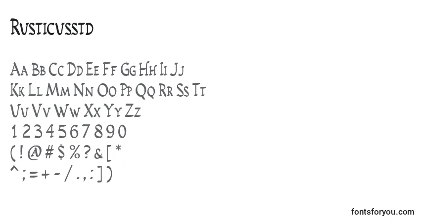 A fonte Rusticusstd – alfabeto, números, caracteres especiais