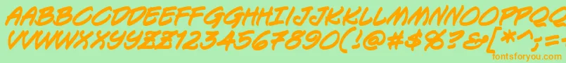 フォントKeelhauledBbBold – オレンジの文字が緑の背景にあります。