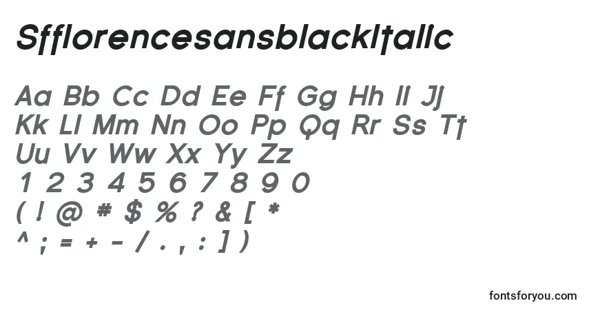SfflorencesansblackItalicフォント–アルファベット、数字、特殊文字