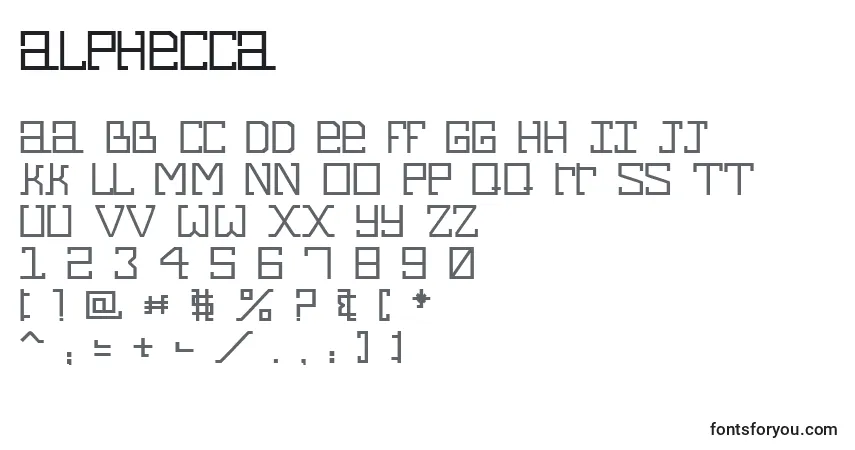 Czcionka Alphecca – alfabet, cyfry, specjalne znaki
