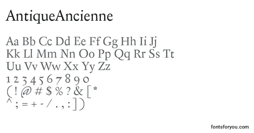 AntiqueAncienne Font – alphabet, numbers, special characters