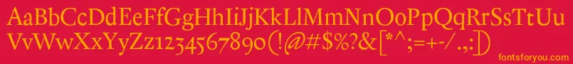 AntiqueAncienne-Schriftart – Orangefarbene Schriften auf rotem Hintergrund