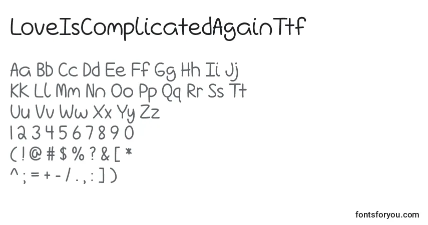 Czcionka LoveIsComplicatedAgainTtf – alfabet, cyfry, specjalne znaki