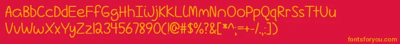 LoveIsComplicatedAgainTtf-Schriftart – Orangefarbene Schriften auf rotem Hintergrund