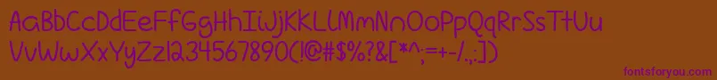 フォントLoveIsComplicatedAgainTtf – 紫色のフォント、茶色の背景