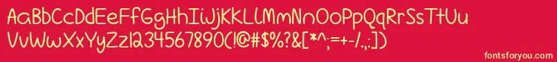 LoveIsComplicatedAgainTtf-fontti – keltaiset fontit punaisella taustalla