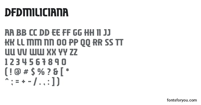 Czcionka Dfdmiliciana – alfabet, cyfry, specjalne znaki