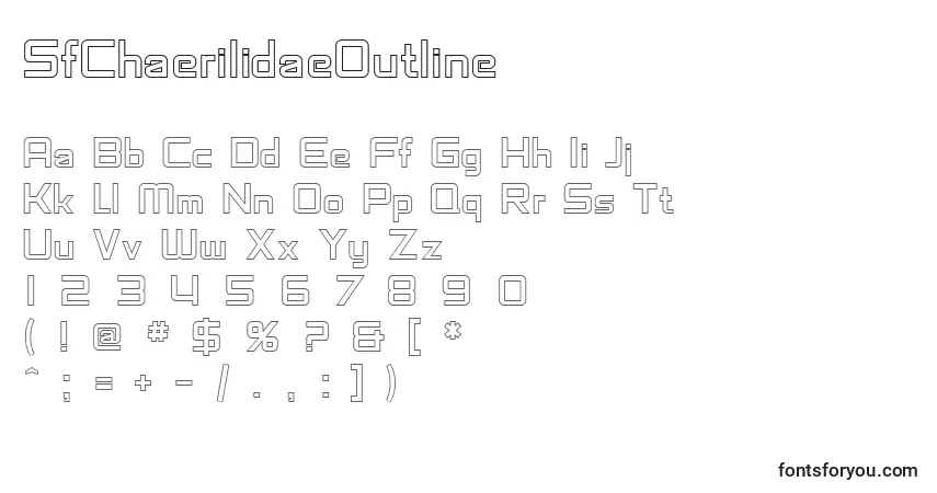A fonte SfChaerilidaeOutline – alfabeto, números, caracteres especiais