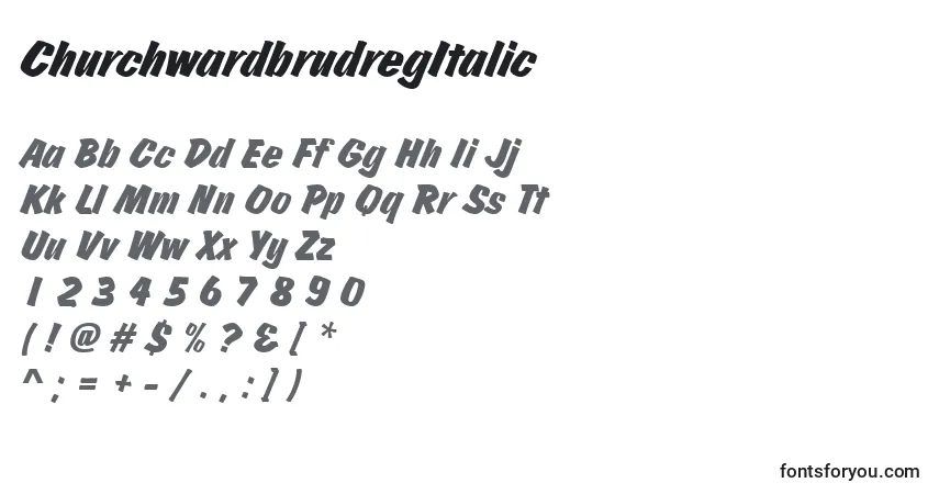 Schriftart ChurchwardbrudregItalic – Alphabet, Zahlen, spezielle Symbole