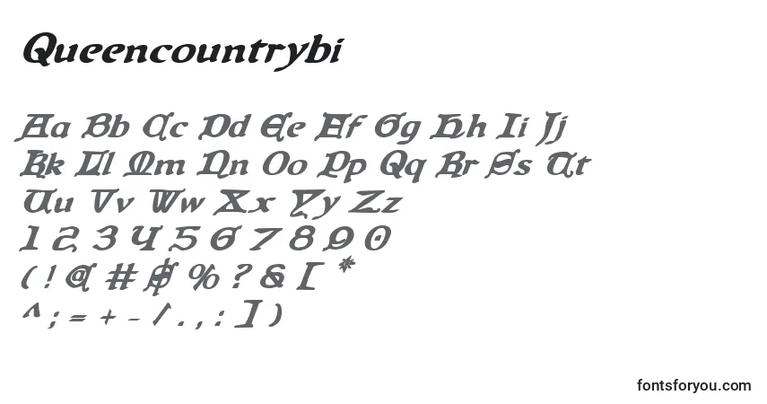 Schriftart Queencountrybi – Alphabet, Zahlen, spezielle Symbole