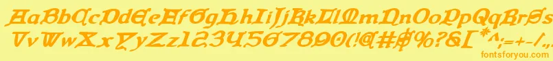 フォントQueencountrybi – オレンジの文字が黄色の背景にあります。