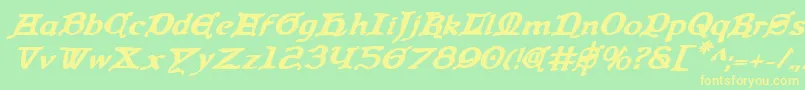 Queencountrybi-Schriftart – Gelbe Schriften auf grünem Hintergrund