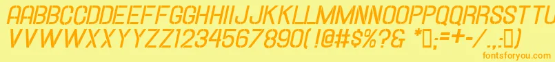 HallandaleStencilBd.It.Jlフォントについての詳細 フォントHallandaleStencilBd.It.Jl – オレンジの文字が黄色の背景にあります。