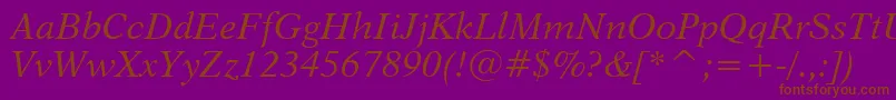 Dutch823ItalicBt-Schriftart – Braune Schriften auf violettem Hintergrund