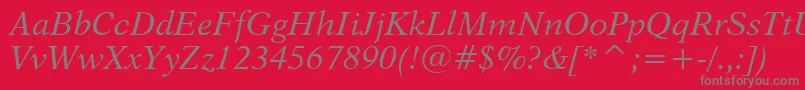フォントDutch823ItalicBt – 赤い背景に灰色の文字