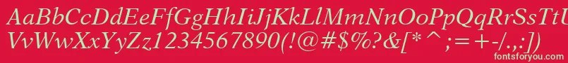 Dutch823ItalicBt-Schriftart – Grüne Schriften auf rotem Hintergrund