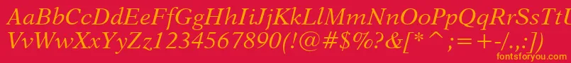 フォントDutch823ItalicBt – 赤い背景にオレンジの文字