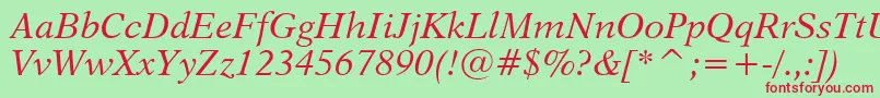 Dutch823ItalicBt-fontti – punaiset fontit vihreällä taustalla