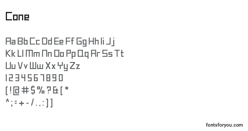 A fonte Cone – alfabeto, números, caracteres especiais