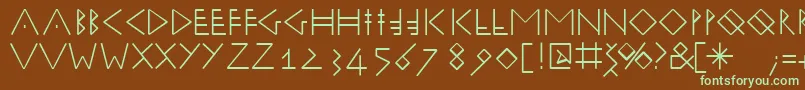 フォントRunik50 – 緑色の文字が茶色の背景にあります。