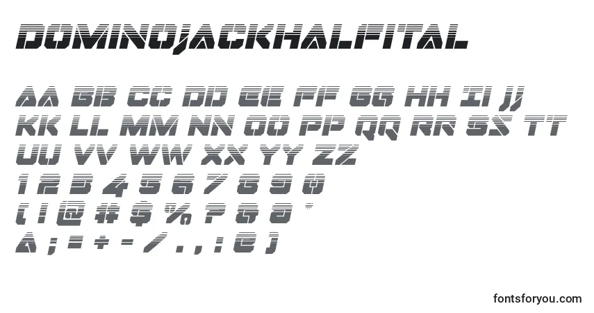 A fonte Dominojackhalfital – alfabeto, números, caracteres especiais