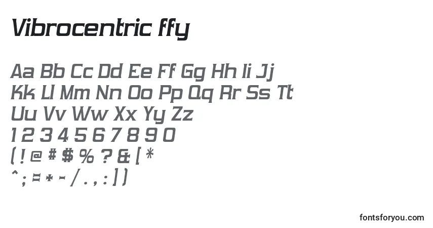 Czcionka Vibrocentric ffy – alfabet, cyfry, specjalne znaki