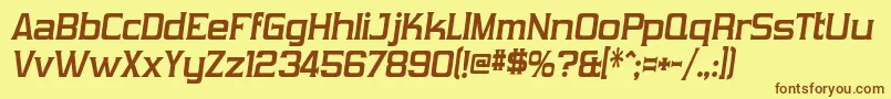 フォントVibrocentric ffy – 茶色の文字が黄色の背景にあります。