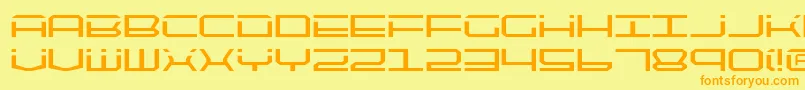 Qtech2-Schriftart – Orangefarbene Schriften auf gelbem Hintergrund