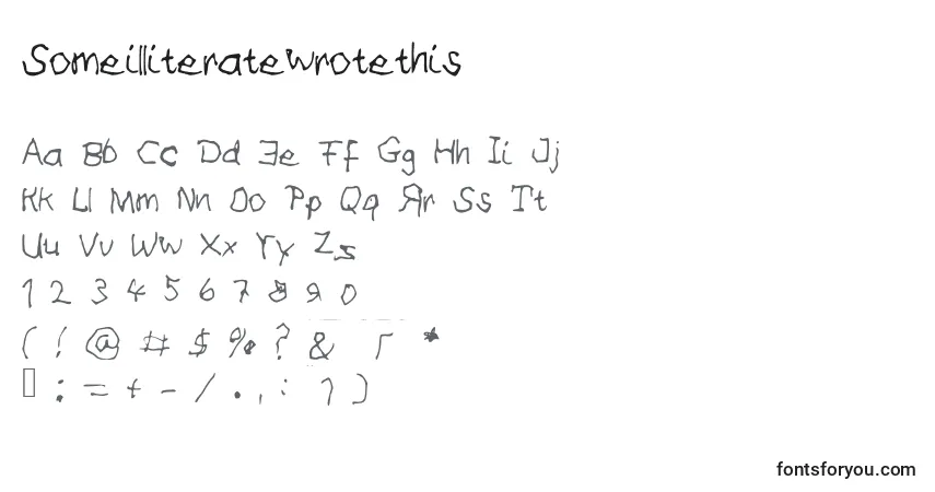 Шрифт Someilliteratewrotethis – алфавит, цифры, специальные символы