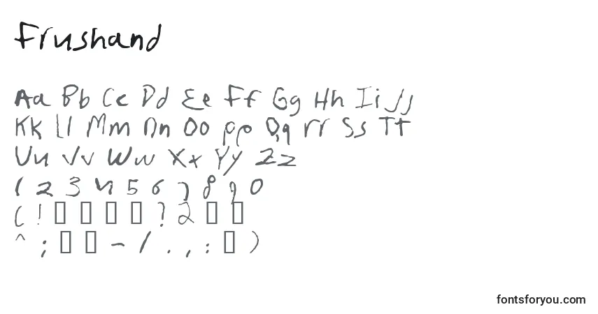 A fonte Frushand – alfabeto, números, caracteres especiais