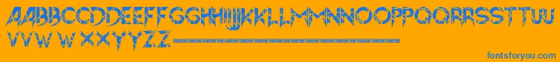 Hellion-Schriftart – Blaue Schriften auf orangefarbenem Hintergrund