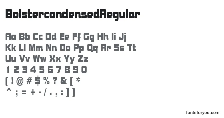 Czcionka BolstercondensedRegular – alfabet, cyfry, specjalne znaki