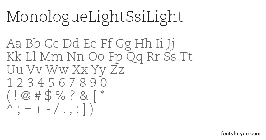 Czcionka MonologueLightSsiLight – alfabet, cyfry, specjalne znaki