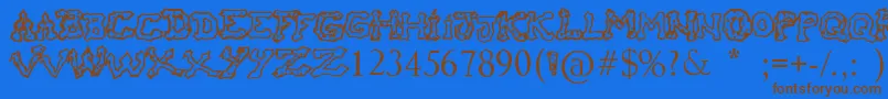 フォントRaslaniHoOh – 茶色の文字が青い背景にあります。