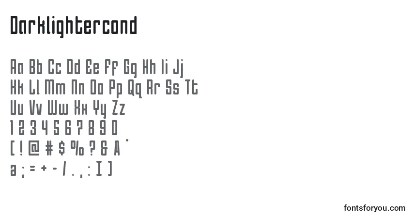 Schriftart Darklightercond – Alphabet, Zahlen, spezielle Symbole