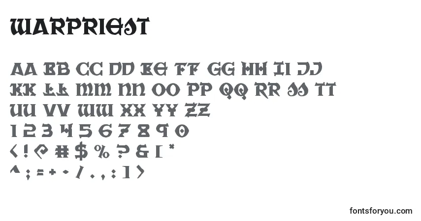Czcionka Warpriest – alfabet, cyfry, specjalne znaki