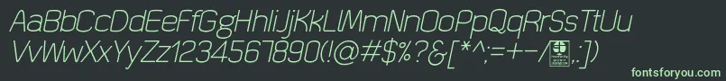フォントQuizmaLightItalicDemo – 黒い背景に緑の文字