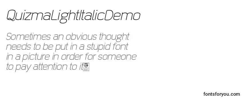 Review of the QuizmaLightItalicDemo Font