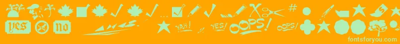 MinipicsNormal-Schriftart – Grüne Schriften auf orangefarbenem Hintergrund