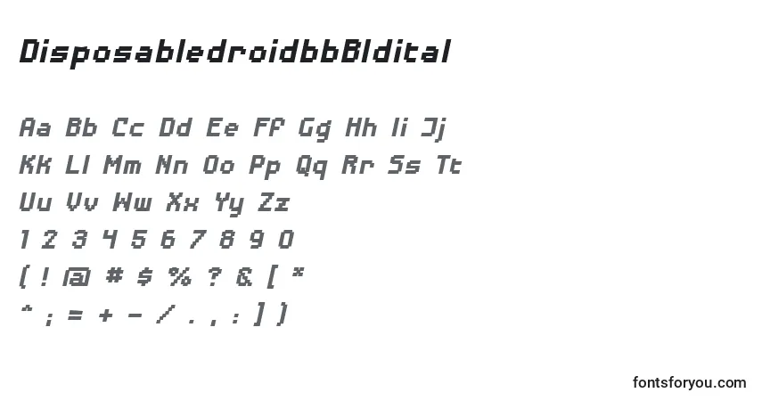 A fonte DisposabledroidbbBldital – alfabeto, números, caracteres especiais