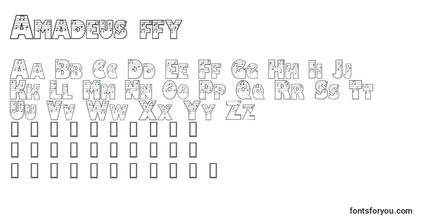 A fonte Amadeus ffy – alfabeto, números, caracteres especiais
