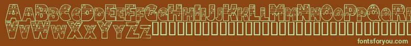 フォントAmadeus ffy – 緑色の文字が茶色の背景にあります。