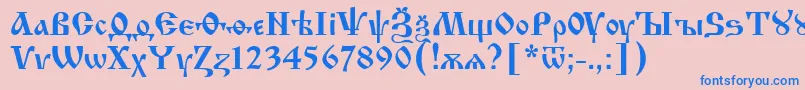IzhitsaRegular-Schriftart – Blaue Schriften auf rosa Hintergrund
