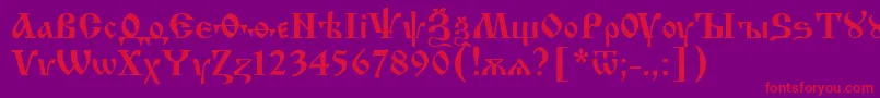 IzhitsaRegular-fontti – punaiset fontit violetilla taustalla