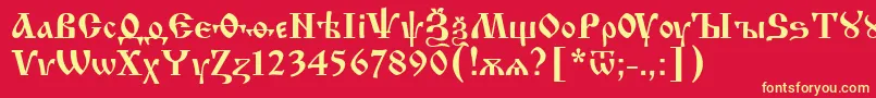IzhitsaRegular-Schriftart – Gelbe Schriften auf rotem Hintergrund
