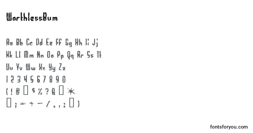 A fonte WorthlessBum – alfabeto, números, caracteres especiais