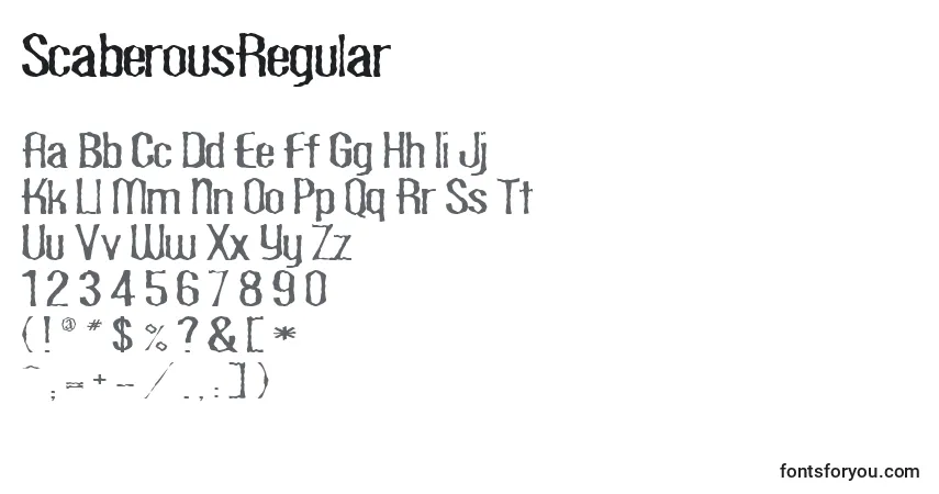 A fonte ScaberousRegular – alfabeto, números, caracteres especiais