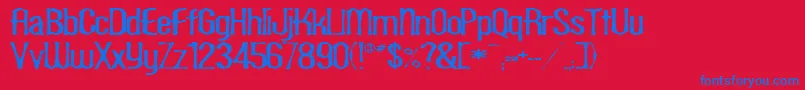 ScaberousRegular-Schriftart – Blaue Schriften auf rotem Hintergrund